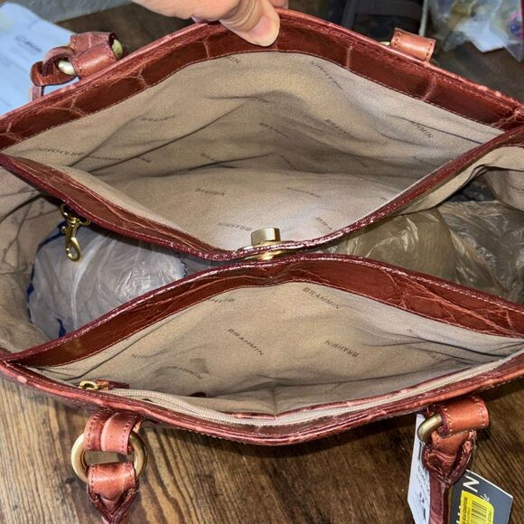 NWT Brahmin Adelle Cameo Soft Honeybee Moc Croc Leather purse bag satchel - Picture 7 of 10